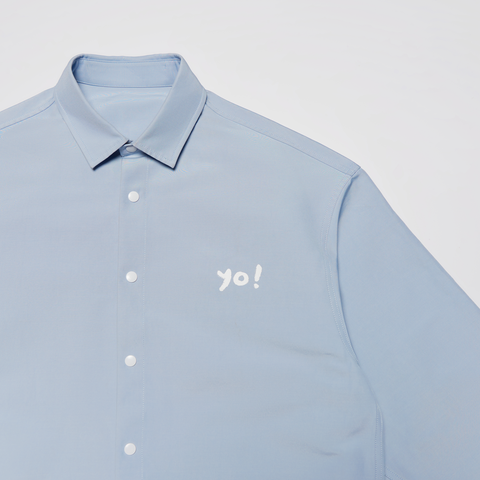 Yuu Have Me Script Button Up Shirt Jacket (Office Blue)